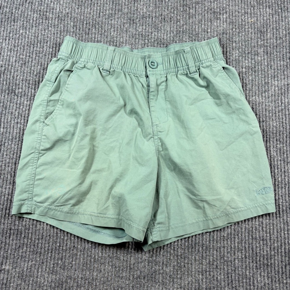 AFTCO Mens Fishing Shorts Small‎ Green Elastic Waist Casual Outdoor Pocket